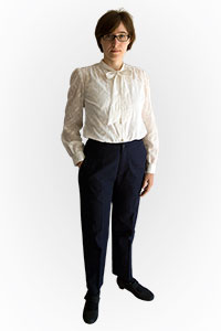 Dunkelblauer Leinen-Baumwoll-Anzughose mit zum Saum hin schmaler werdenden Beinverlauf